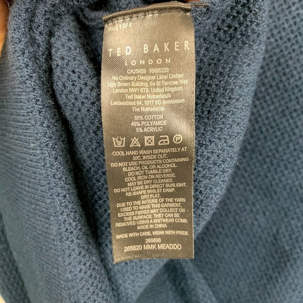 Ted Baker Mens Sweater XL / Size 5 Navy Blue 1/4 Zip Pullover Long Sleeve Knit - Picture 8 of 9